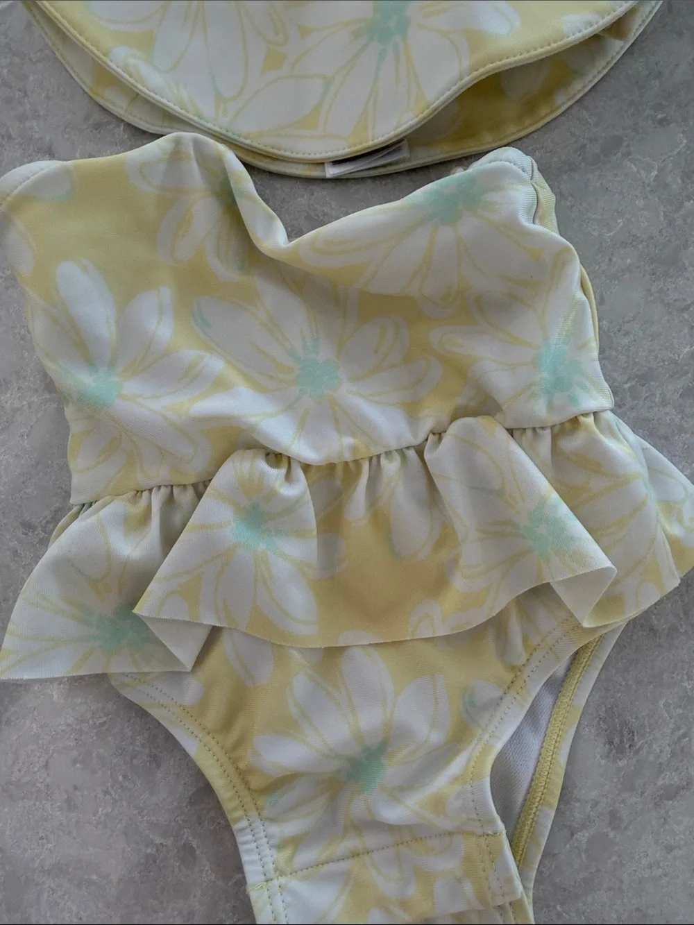 GAP Yellow Daisy Ruffle One-Piece Swimsuit with Matching Sun Hat